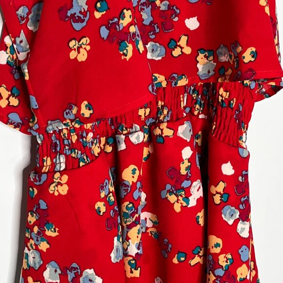 Mud Pie Red Floral Ruffle Tiered Sleeveless Mini Sundress Medium - Picture 7 of 9